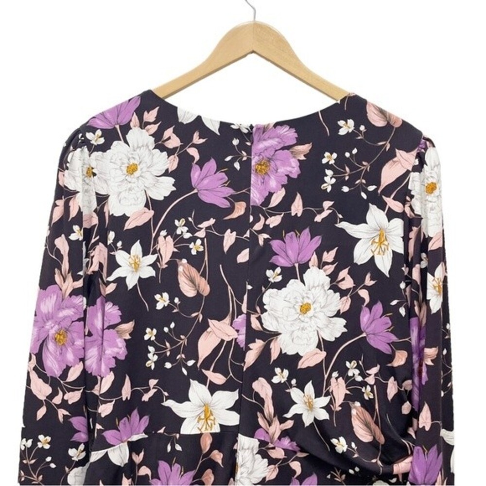 NWT Eliza J Floral Long Sleeve Shirred Midi Dress Aubergine Blooms Plus Size 20W - Picture 7 of 16